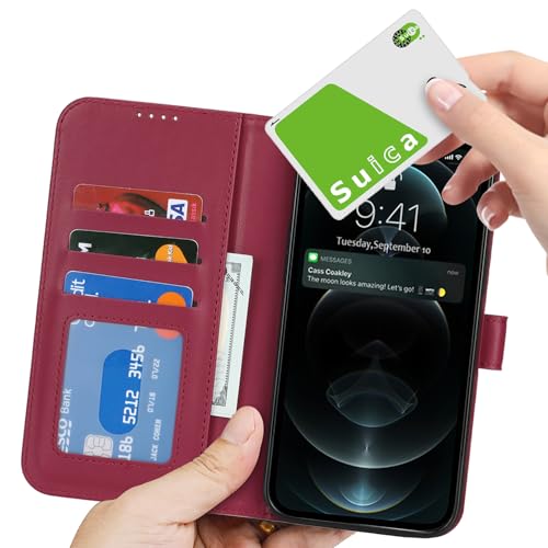 Image of for iPhone 12 Case Wallet with Card Holder,for iPhone 12 Pro Wallet Case for Women Men,PU Leather Shockproof Magnetic Buckle Stand Flip Phone Case-Red