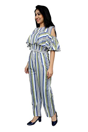 ORIEX Girls Cold Sholder Striped Jumpsuit Green-White-Blue 15-16 Years 1