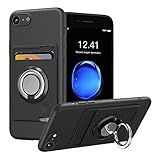 Sitikai For iPhone 7 / 8 ケース iPhone SE2 / SE3 ケース リング付き シリコン カード収納 アイフォン SE3 SE2 8 7 カバー スタンド機能 360°回転リング 滑り止め 黑