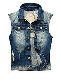 Men's Summer Korean Slim Sleeveless Denim Vests Single-Breasted Hole 95%Cotton Jeans Waistcoat Blue 5XL