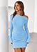 PRETTYGARDEN Long Sleeve Dress for Women Early Fall Fashion 2025 Cocktail Party Bodycon Off The Shoulder Mini Ruched Dresses(Light Blue,Medium)
