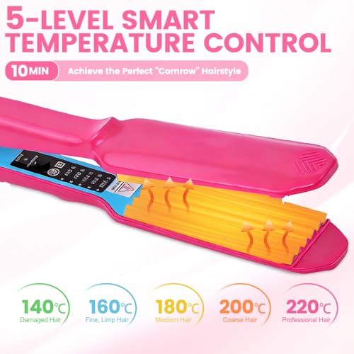 Weciau Plancha de Crimpar, Plancha Pelo Ondas Pequeñas Cerámica, 5 Temperaturas, Herramienta Profesional para Crear Volumen y Textura, Calentamiento Rápido, para Hogar, Viajes - imagen 2