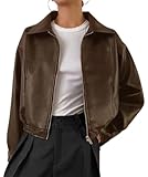 Vintage braune Jacke für Damen Herbst und Winter Jacke Cropped Top, braun, S