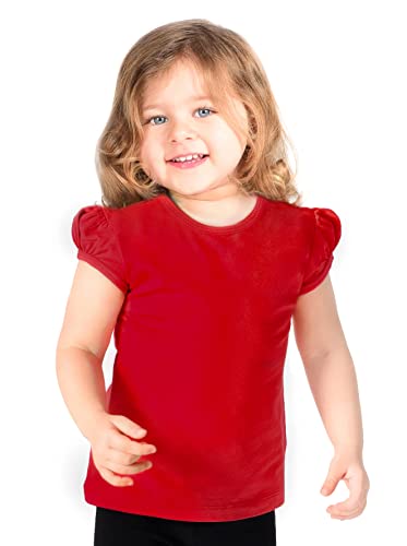 Image of Lilax Girls Short Puff Sleeve Cotton T-Shirt, Toddler & Little Girls Top | 95% Cotton Puff Sleeve Tee; Crewneck, Short Sleeve; Toddler & Girls Sizes 2T-12; for School, Play & Everyday; Machine Wash