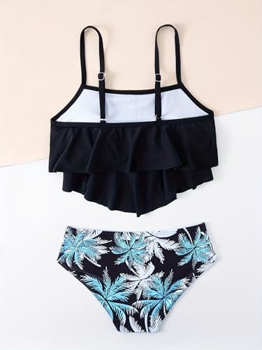 Kids Girls 2Pcs Beach Bathing Suit Spaghetti Straps Swim Tankini Top with Beach Bottom Swimsuit4