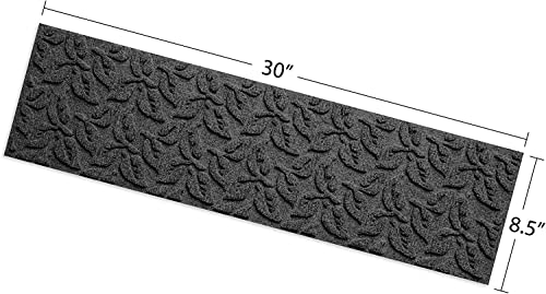 Bungalow Flooring Waterhog Stair Treads, Set Of 4, 8-1/2 X 30 Inches, Made In Usa, Durable And Decorative Floor Covering, Indoor/Outdoor, Water-Trapping, Dogwood Leaf Collection, Charcoal #TOP3