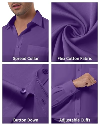 DEMEANOR Mens Dress Shirt Slim Fit Stretch Wrinkle Free Long Sleeve Button Down Shirts Formal Business Top with Pocket4