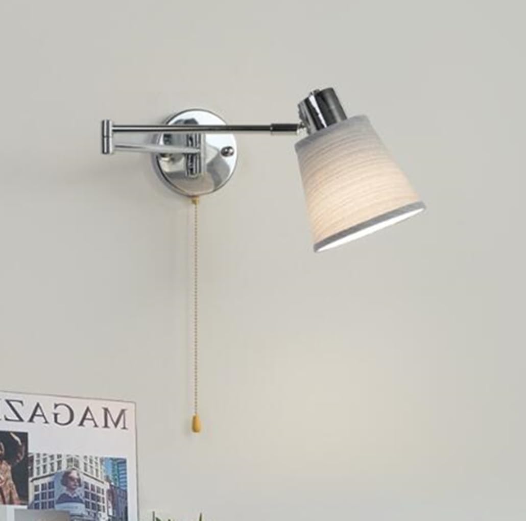 SXYSXYSXY Brazo giratorio Lámpara de pared vintage Aplique Con interruptor Interior Lámpara de cabecera Pantalla de tela Lámpara de dormitorio Lámpara de lectura salón Pasillo