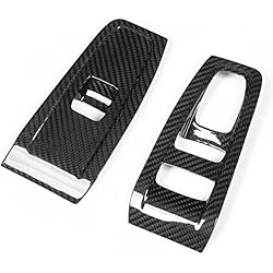 Cubierta del Panel de Control de la Ventana, Cubierta del Marco del Botón de Elevación de Vidrio de la Manija de la Puerta 2 Piezas Textura Transparente Fibra de Carbono Seca de Alta(Lustroso)