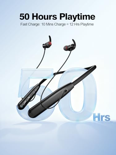 Rythflo Neckband Bluetooth Headphones, ENC IPX7 Sweatproof Sport Earbuds with AI-Enhanced Mic Vibration Call Alert, 50H Playtime Deep Bass Wireless Waterproof Earphones for Work Running Workout Gym - Image 6