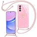 Produktbild Yichxu Handykette für Samsung Galaxy A15 Hülle mit Band, Glitzer Herz Silikon Handyhülle Kordel zum Umhängen, Schutzhülle mit Kette TPU Stoßfest Necklace Handy Hülle für Samsung A15 4G/5G, Rosa