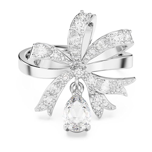 Bague cocktail Volta en métal rhodié avec grand nœud de cristaux blancs