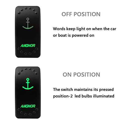 Image of Green Backlit Rocker Switch 5 Pin ON-Off Laser Etched Button Switch with Wires for Car Marine Boat UTV 20A /12V 10A /24V (Anchor)