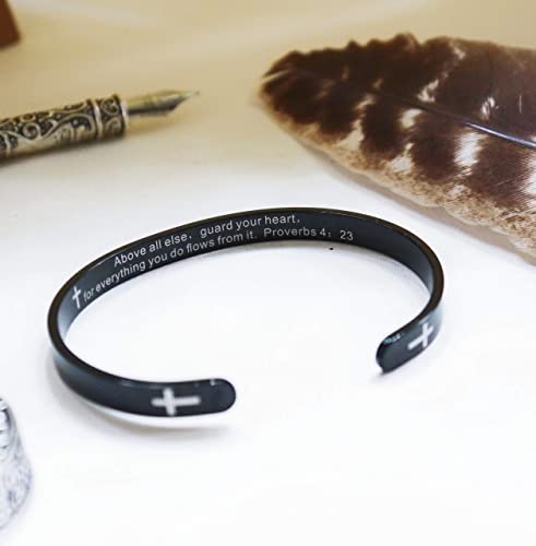 Renyilin Black Stainless Steel Religion Quotes Faith In Christian Bible Verses Inspiring Cuff Bracelets For Men And Women thumb #4
