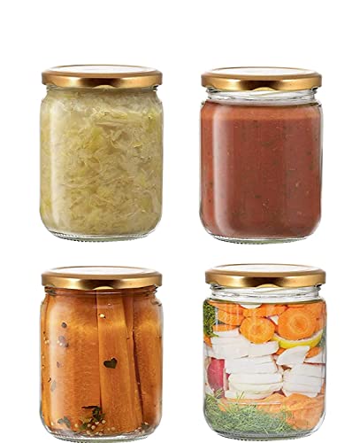 Image of Glassbunny 500ml Glass Jar with Rust Proof Air Tight Lid, Suitable to Use in Your Home Office, Kitchen Storage, Gold Cap Pack of 4