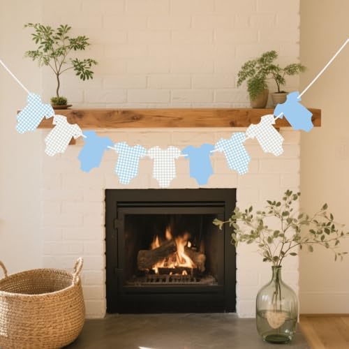 Image of ALISSAR 2 Pcs Pre-Strung Blue Gingham Bodysuit Baby Shower Banner - Baby Boy Shower Decorations-