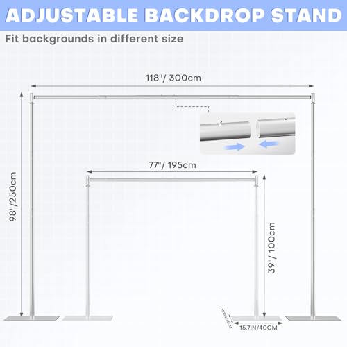 Image of HAYOHRT Pipe and Drape Backdrop Stand Kit 8x10 ft Adjustable Photo Background Backdrop Stand Heavy Duty with Metal Base for Party Wedding Video Studio Birthday Background Banquet Decorations Silver