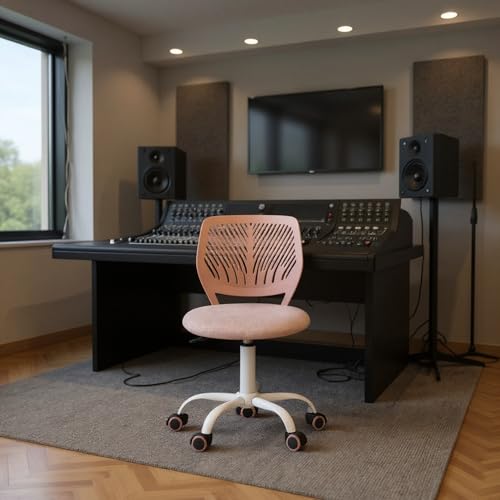 Homy Casa Ergonomic Adjustable Studio Chair with Swivel Base and Padded Seat for Recording Room Music Production and Mixing Workspace (Soft Pink)
