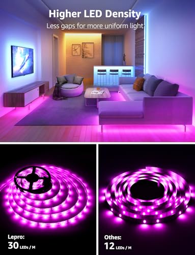 LE 16.4ft WiFi Smart Color Changing LED Strip Lights - App & Remote Controlled for Bedroom, Home, and Kitchen
