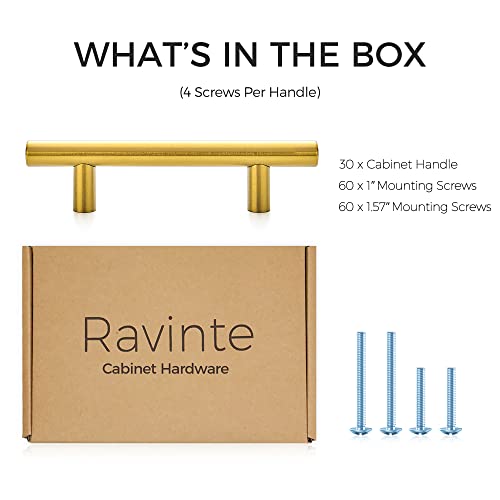 Image of Ravinte Cabinet Handles, Brushed Brass,5 inch Length,3 inch Hole Center,30 Pack