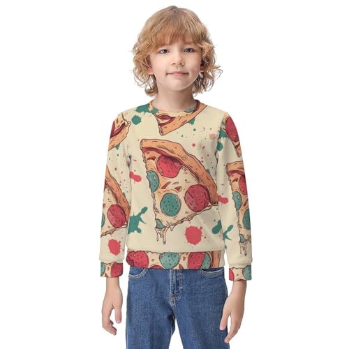 Pepperoni Pizza PatternChildren's Casual Pullover Sweatshirt Loose Fit7-9Y
