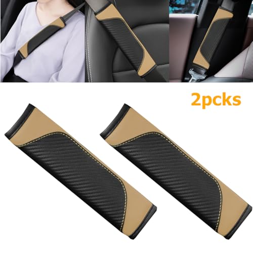 Image of Osilly 2PCS Car Seat Belt Cover, Carbon Fiber Seatbelt Shoulder Protection, Soft Car Seat Belt Strap Cushion Protect Your Neck and Shoulder, Car Accessories Seat Belt Pad for Car Truck (Beige)