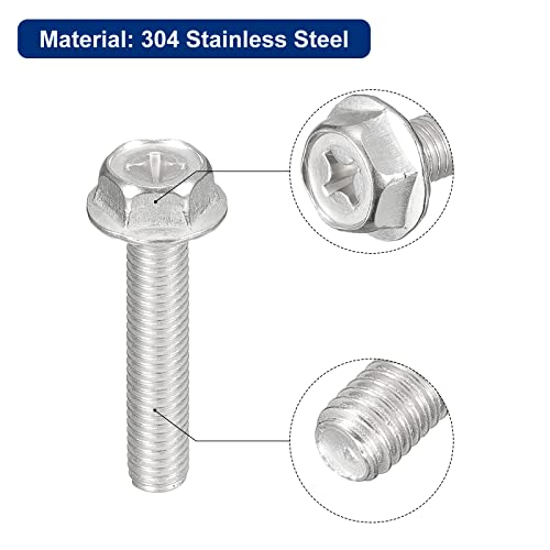 Image of uxcell M8x40mm Phillips Hex Head Flange Bolts, 5pcs 304 Stainless Steel Hexagon Phillips Flange Head Hex Bolts Machine Screws