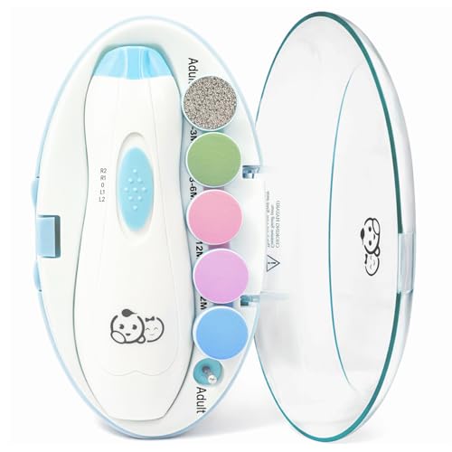 Royal Angels Upgraded 6 in 1 Baby Nail Trimmer with Labeled Case, 4 Colored Pads for Newborns to Toddlers, Whisper Quiet Electric Nail File with LED...