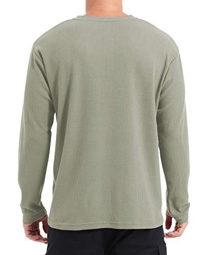 Qualfort Men's Waffle Henley Shirt Lightweight Long Sleeve Classic Stitch Pullover Sweater Green Medium #TOP1