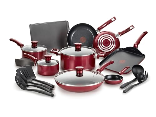 Comparison: Best Nonstick Cookware Set Reddit 6 T-fal Essence, 20 Piece Non-Stick pots and pans Cookware Set, Red