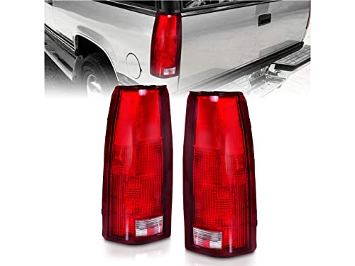 AmeriLite OE Replacement Halogen Tail Lights For Chevy GMC c1500 C/K C10 Silverado Sierra Tahoe Yukon Full-Size Blazer - Driver and Passenger Side, Vehicle Light Assembly, Red