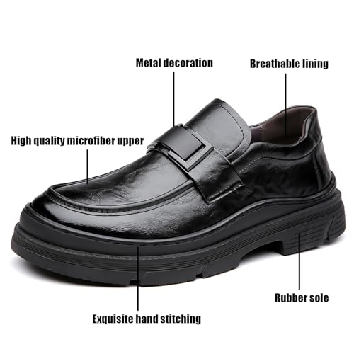 Men's Leather Round Toe Platform Slip-On Oxford Shoes,Fashion Metal Decoration Business Loafers Casual Formal Work Driving Shoes2
