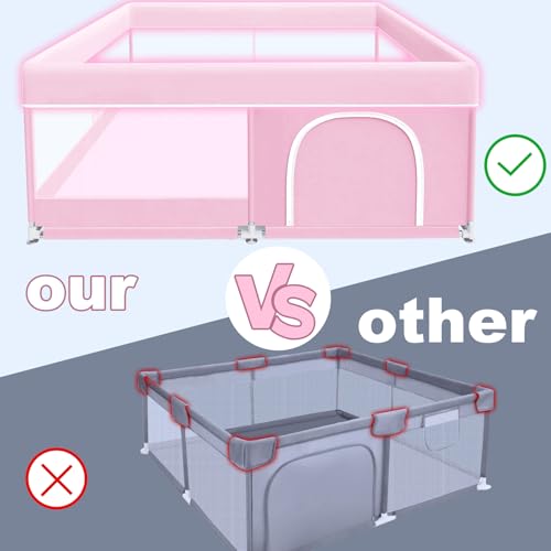 Image of XVISHX Baby Playpen 50 x 50 Inch Play Pen Playards, Playpen for Babies and Toddlers, Baby Playard for Indoor & Outdoor Active Center Game Fence, with Skin-Friendly Fabric and Soft Breathable Mesh Pink