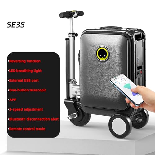 Black 20L Smart Rideable Suitcase SE3S with 2 Batteries/Transparent Dust Cover, Can be Boarded, 73.26WH Removable Battery, 13km/h, Aluminum Alloy Frame, Load 110kg, for Adults Travel2