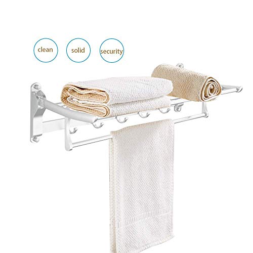 Toallero de aluminio de 60 cm para baño con ganchos multiusos 5