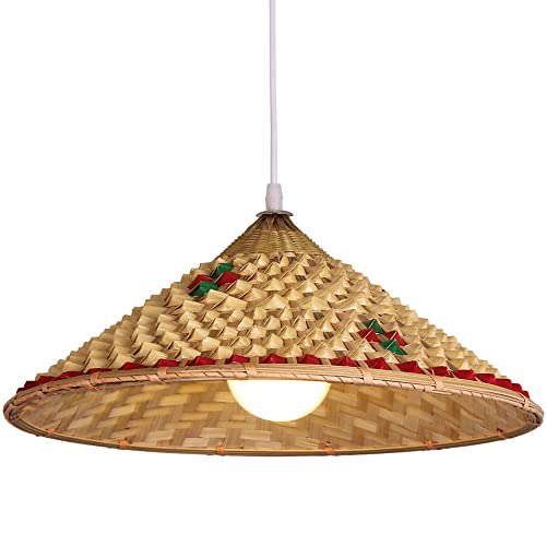 Lámpara de tejido de sombrero de paja vintage para comedor y cafeterías