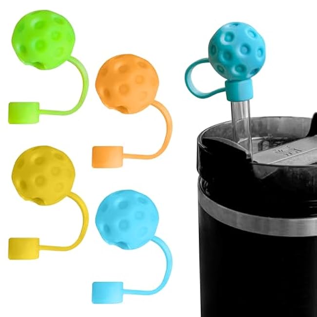 Dilly Dinker Pickleball Straw Toppers ¨C 6-Pack Reusable Silicone Stanley Straw Covers for 30 oz & 40 oz Tumblers ¨C Sports Dust Caps & Pickleball Accessories