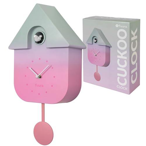 Fisura - Orologio cucù sfumato con quadrante. Orologio moderno a pendolo.Originale orologio da parete da regalare. 3 batterie AA non incluse. Dimensioni: 21,5x8x41,5. Plastica ABS.