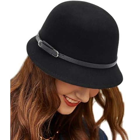 Cloche Wool Hats for Women Short Brim Vintage 1920s Style Black Bucket Derby Hat Cover