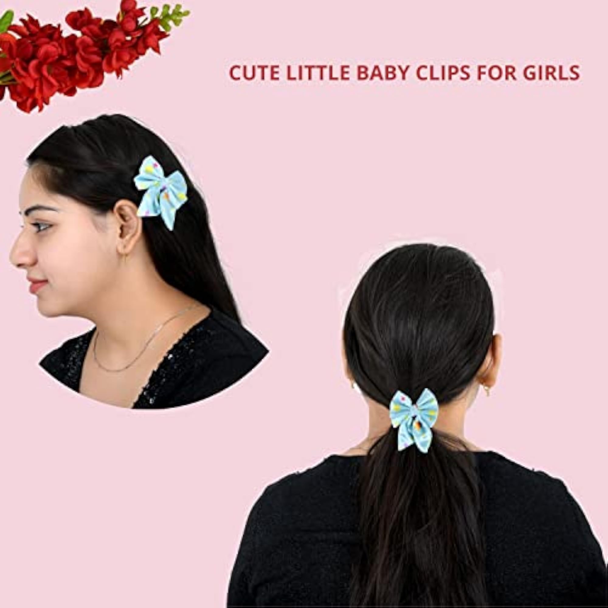 Printed Satin Silk Rabbit Ear Bow Hair Clips, Pack of 4