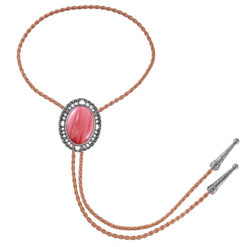 Image of Jeilwiy Bolo Tie for Men Real Stone Westwern Cowboy Ties Silver Bolos Women Leather Necktie Gift for Birthday Christmas