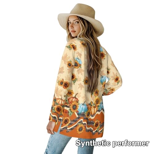 Image of Fall Maple Leaf Cardigan Sweaters for Women Long Sleeve Cardigan Soft Drape Open Front Dusters V-Neck Jackets Dressy