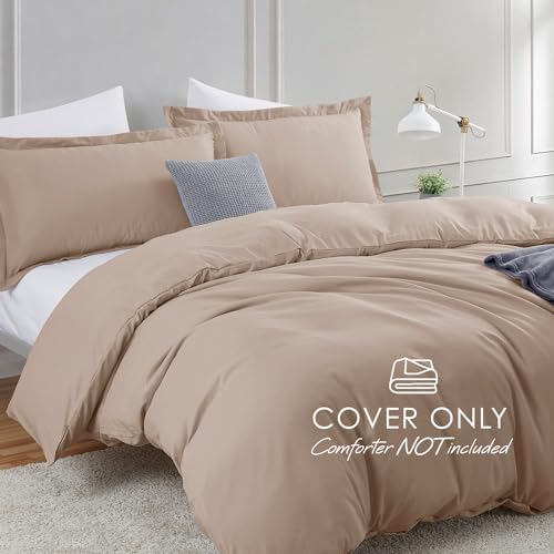 Image of Hearth & Harbor Khaki Duvet Cover Twin Size, 2 Piece Bedding Set | Soft Double Brushed Bedding Set, Button Closure, 1 Duvet Cover 68x90 Inches, 1 Pillow Sham