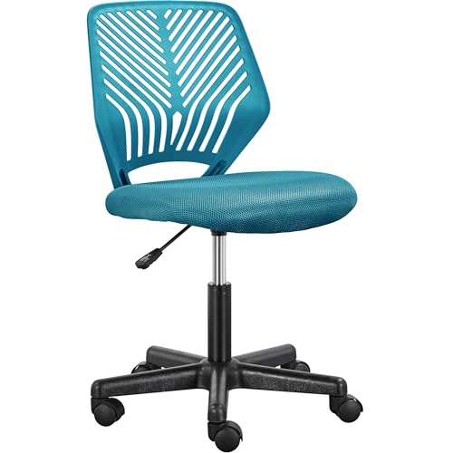 Yaheetech ergonomisch Schreibtischstuhl Bürostuhl ohne Armlehnen Drehstuhl mit Rücklehne Arbeitsstuhl höhenverstellbar 136 kg belastbar 50 x 55 x 79-92 cm Türkis
