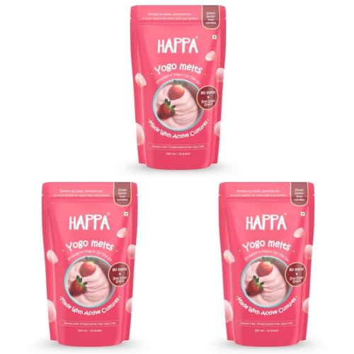 Image of Happa Strawberry Yogurt Melts | Real Greek Yogurt Candy for Babies, Kids & Adults | No Added Colours, No Artificial Flavours | Melt-in-Mouth | 8M+ | Single Ingredient | 20g Pack of 3