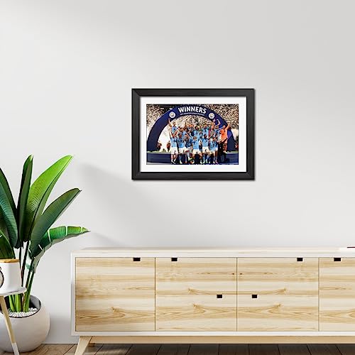 Image of TenorArts Man City Champions League Poster UCL 2023 Trophy Celebration Wall Photo Frame Painting with Matt Finish Black Texture (12 inches x 9inches)