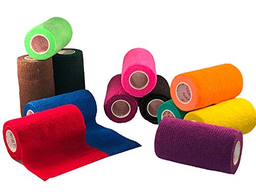 Image of 4 Inch Vet Wrap Tape Bulk (Assorted Colors) (Pack of 12) Self Adhesive Adherent Adhering Flex Bandage Grip Roll for Dog Cat Pet Horse