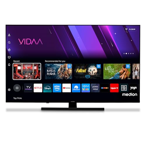 MEDION TV 65 Pouces 4K (163,9 cm) QLED Television (Smart TV 4K, Dolby Vision HDR, VIDAA Store, Prime Video, Disney+, DAZN, Paramount+, DTS X, Dolby Atmos, PVR, Bluetooth, MD 865600)