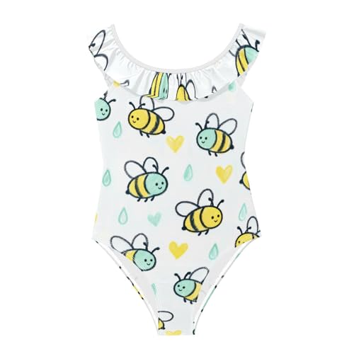 Maillot de bain fille séchage rapide Busy Bee jaune et vert fini le tissu mouillé