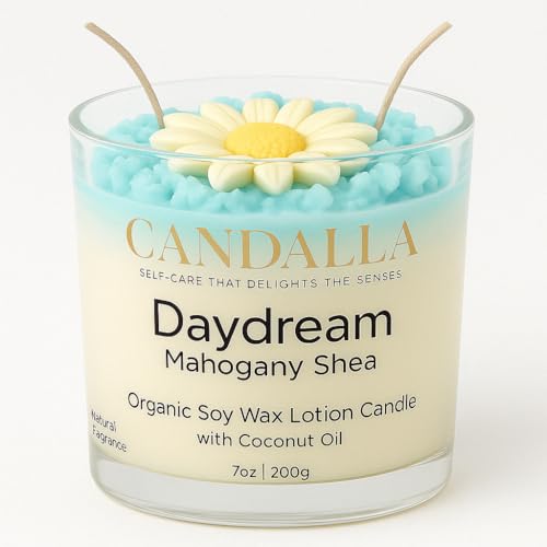 Luxury Massage Candle. 2-in-1 Relaxation & Moisturizing Body Oil Lotion Candle. Soy, Non Toxic, Body Safe, with Organic Coconut Oil & 100% Recycled Cotton Wick. Aesthetic & Cute, Mahogany Shea 7oz